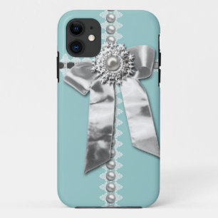 Blue Silver Bow Pearl Jewel Printed iPhone 5 Case