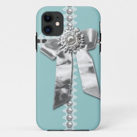 Blue Silver Bow Pearl Jewel Printed Iphone 5 Case
