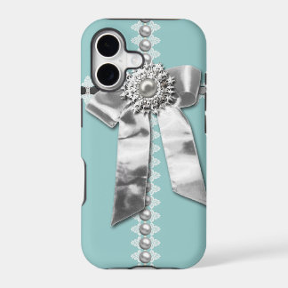 Blue Silver Bow Pearl Jewel Printed iPhone 5 Case