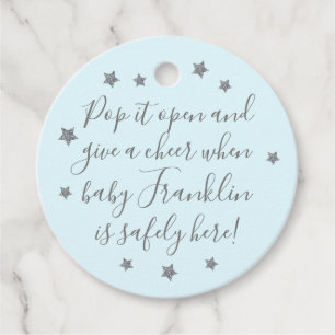 Blue & Silver Boy Baby Shower Champagne Favor Tags