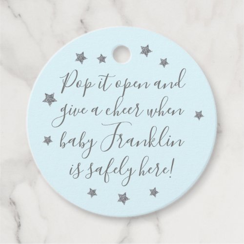 Blue  Silver Boy Baby Shower Champagne Favor Tags