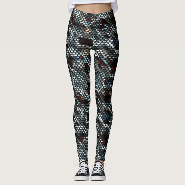 Blue, Silver & Brown Colors Mermaid Scales Leggings (Front)