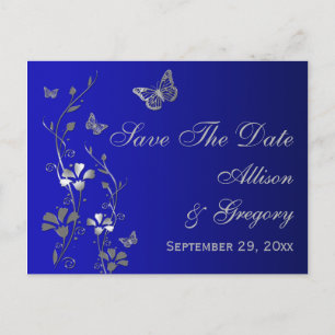 Blue, Silver Butterflies Save the Date Postcard