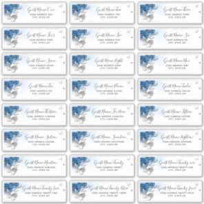 Blue Silver Butterfly 24 Wedding Guest Address Sticker
