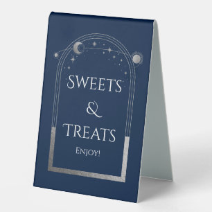 Blue Silver Celestial Sweets & Treats Wedding Table Tent