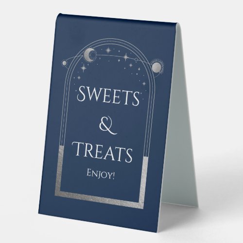 Blue Silver Celestial Sweets & Treats Wedding Table Tent