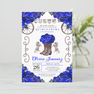 Blue Silver Charra Ranchero Boots Quinceanera Invitation