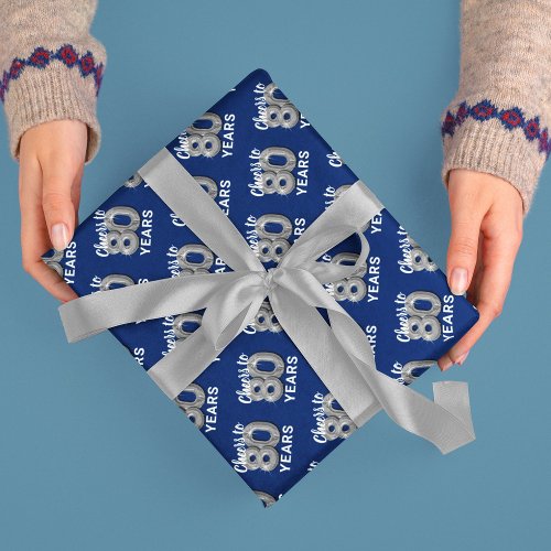 Blue Silver Cheers to 80 Years Birthday Wrapping Paper Sheets