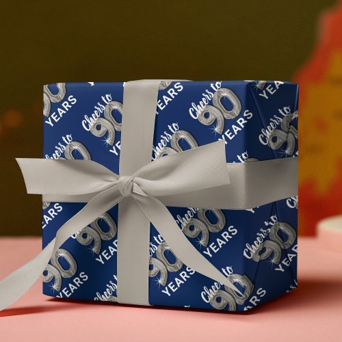 Blue Silver Cheers to 90 Years Birthday Wrapping Paper Sheets