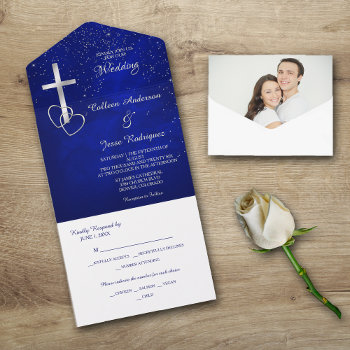 Blue Silver Christian Cross Photo Template Wedding by Westerngirl2 at Zazzle