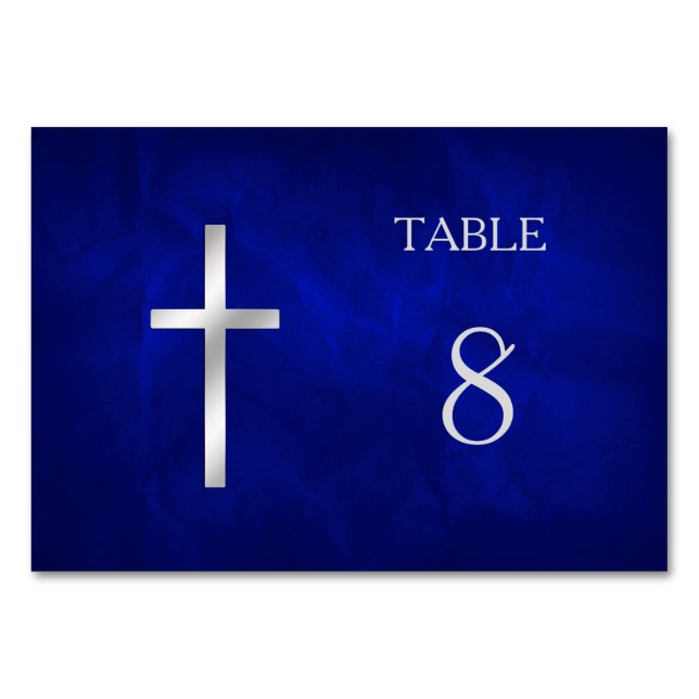 Blue Silver Christian Cross Table Table Number (Back)