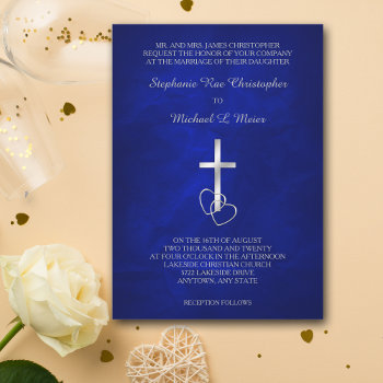 Blue Silver Christian Cross Wedding Invitation by Westerngirl2 at Zazzle