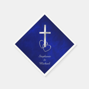 Blue Silver Christian Cross Wedding Napkins