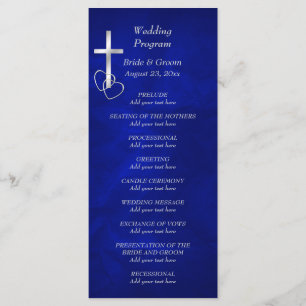 Blue Silver Christian Cross Wedding Program