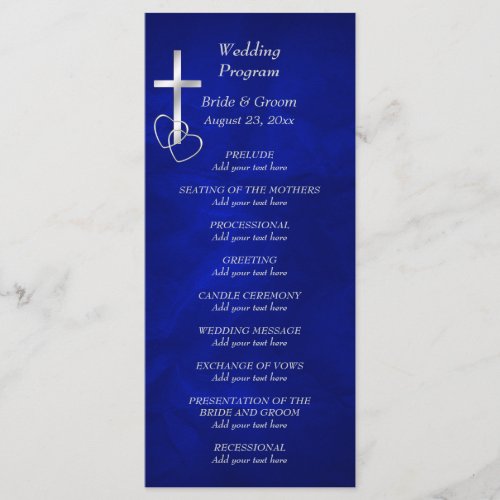 Blue Silver Christian Cross Wedding Program