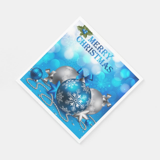 Blue & Silver Christmas Balls, Candy Cane, Stars Napkins (Corner)