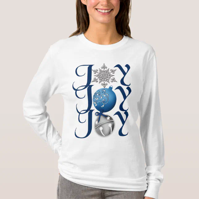 Blue Silver Christmas Joy Shirt | Zazzle