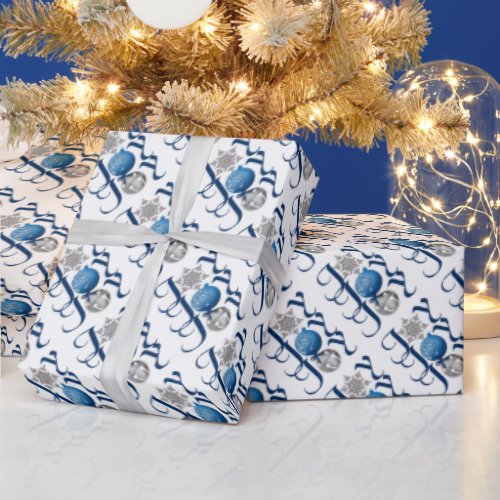 Blue Silver Christmas Joy Wrapping Paper