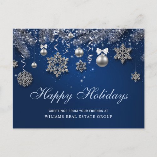 Blue Silver Christmas Ornament Corporate Greeting  Postcard