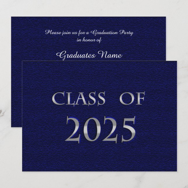 Blue & Silver Class of 2025 Graduation Party Invitation (Front/Back)