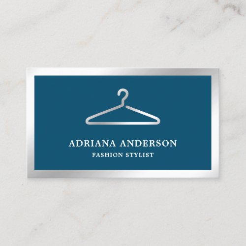 Blue Silver Clothes Hanger Fashion Stylist Business Card