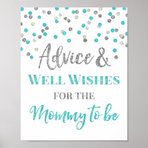 Blue Silver Confetti Advice for Mom to be Sign