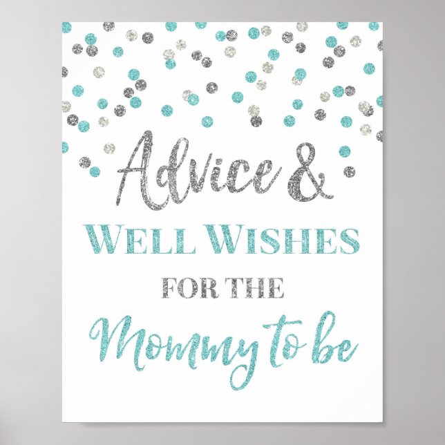 Blue Silver Confetti Advice for Mom to be Sign (Front)