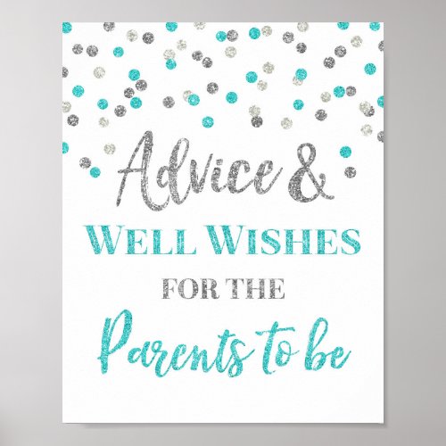 Blue Silver Confetti Advice for Parents to be Sign