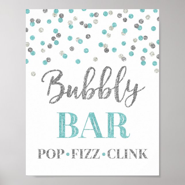 Blue Silver Confetti Bubbly Bar Sign (Front)
