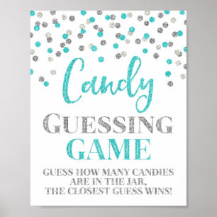 Blue Silver Confetti Candy Guessing Game Sign
