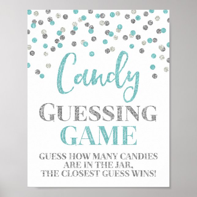 Blue Silver Confetti Candy Guessing Game Sign (Front)