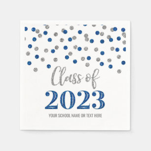 Blue Silver Confetti Class of 2023 Napkins
