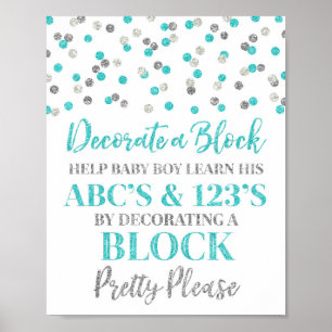 Blue Silver Confetti Decorate a Block Game Sign