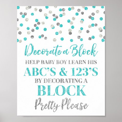 Blue Silver Confetti Decorate a Block Game Sign