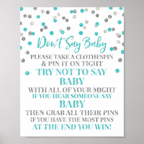 Blue Silver Confetti Dont Say Baby Game Sign