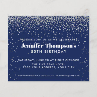 Blue Silver Confetti Glitter 50th Birthday Photo