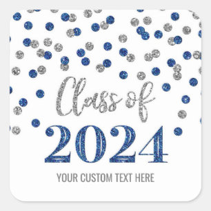 Blue Silver Confetti Graduation 2024 Square Sticker