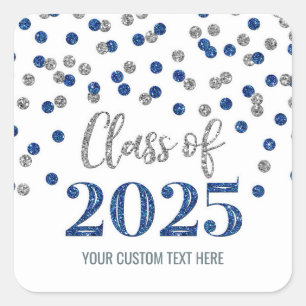 Blue Silver Confetti Graduation 2025 Square Sticker