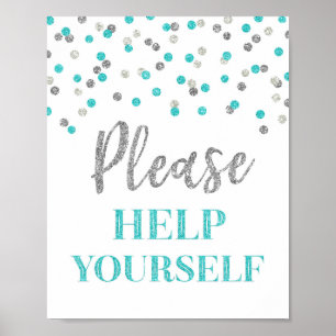 Blue Silver Confetti Please Help Yourself Sign