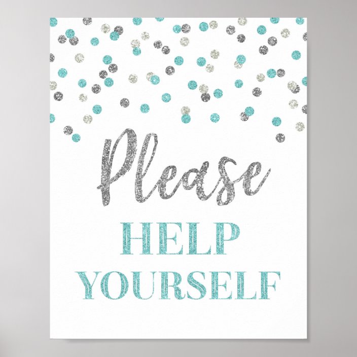 Blue Silver Confetti Please Help Yourself Sign Zazzle Com