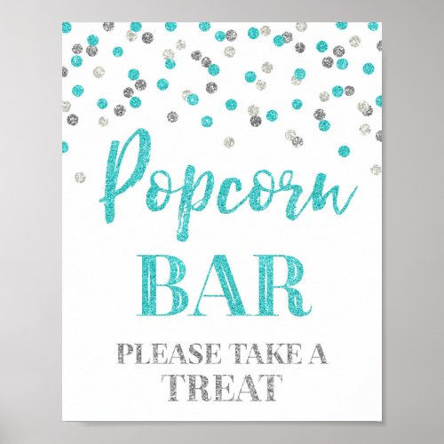 Blue Silver Confetti Popcorn Bar Sign