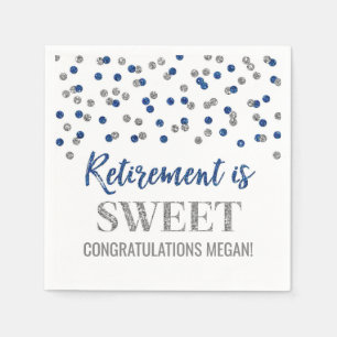 Blue Silver Confetti Retirement is Sweet Napkins