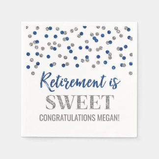 Blue Silver Confetti Retirement is Sweet Napkins