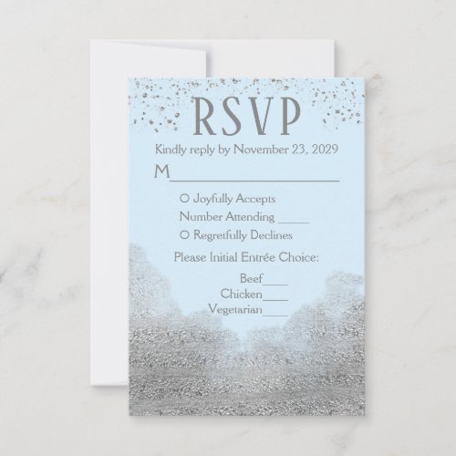 Blue Silver Confetti RSVP Wedding Response Meal