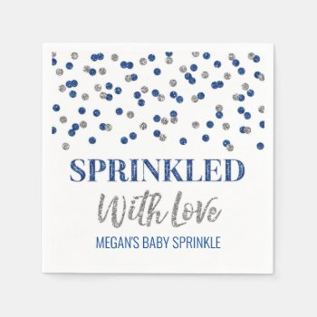 Blue Silver Confetti Sprinkled With Love Napkins by DreamingMindCards at Zazzle