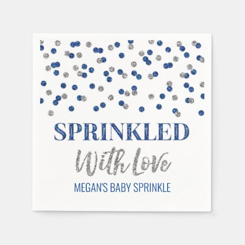 Blue Silver Confetti Sprinkled with Love Napkins