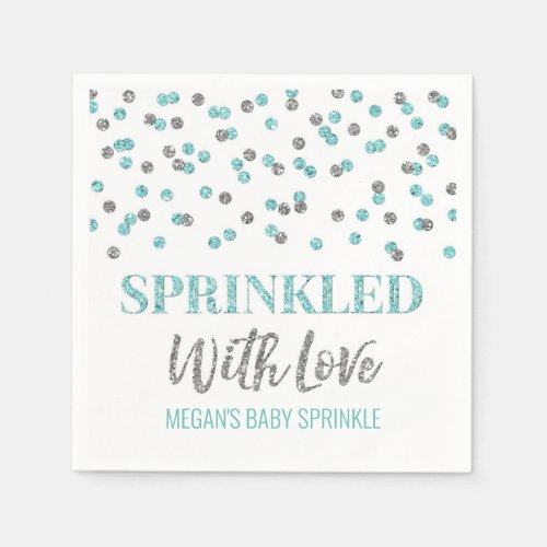 Blue Silver Confetti Sprinkled with Love Napkins