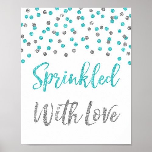 Blue Silver Confetti Sprinkled with Love Sign