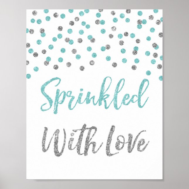 Blue Silver Confetti Sprinkled with Love Sign (Front)