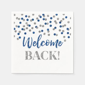Blue Silver Confetti Welcome Back Napkins by DreamingMindCards at Zazzle
